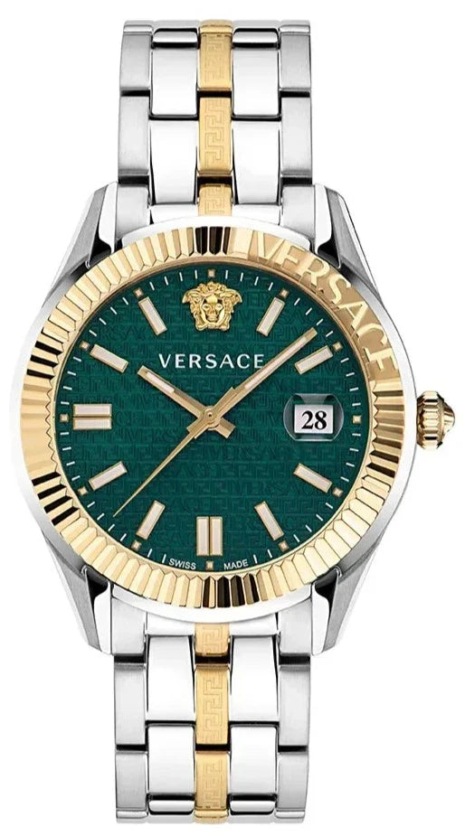  Shop Authentic Versace Greca Time Quartz Green Dial Two Tone Steel Strap Watch For Men - VE3K00422 - Luxxuri