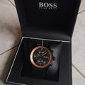  Shop Authentic Hugo Boss Grand Prix Chronograph Black Dial Black Leather Strap Watch for Men - 1513550 - Luxxuri