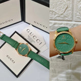  Shop Authentic Gucci G Timeless Quartz Green Dial Green Leather Strap Watch For Women - YA1264099 - Luxxuri