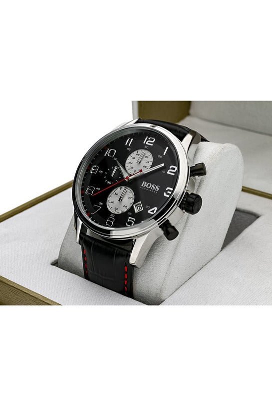  Shop Authentic Hugo Boss Aeroliner Black Dial Black Leather Strap Watch for Men - 1512631 - Luxxuri