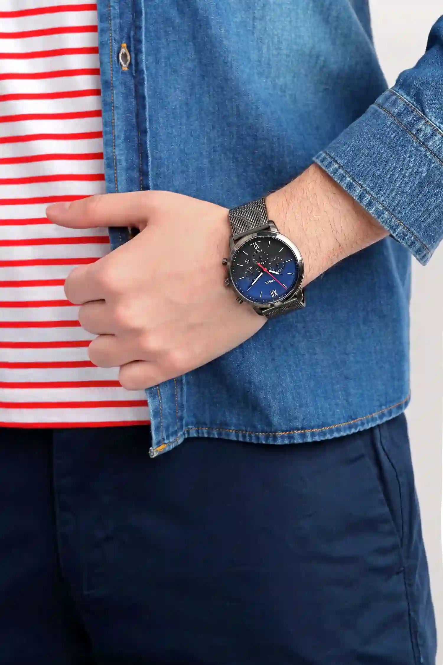  Shop Authentic Fossil Neutra Chronograph Blue Dial Silver Mesh Bracelet Watch for Men - FS5383 - Luxxuri