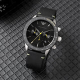  Shop Authentic Emporio Armani Mario Chronograph Black Dial Black Leather Strap Watch For Men - AR11325 - Luxxuri