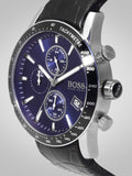  Shop Authentic Hugo Boss Rafale Chronograph Blue Dial Black Leather Strap Watch For Men - 1513391 - Luxxuri
