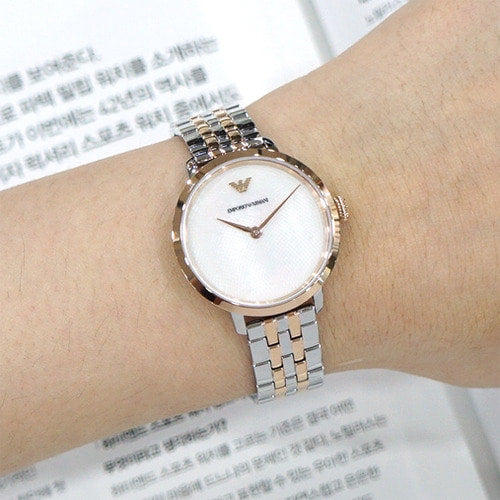  Shop Authentic Emporio Armani Modern Slim Analog Mother of Pearl Dial Two Tone Steel Strap Watch For Women - AR11157 - Luxxuri