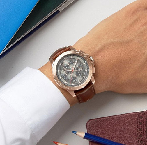  Shop Authentic Michael Kors Ryker Analog Gray Dial Brown Leather Strap Watch For Men - MK8519 - Luxxuri
