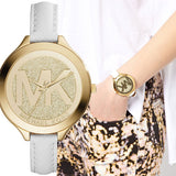  Shop Authentic Michael Kors Slim Runway Quartz Gold Dial White Leather Strap Watch For Women - MK2389 - Luxxuri