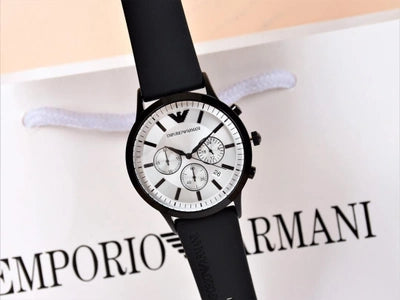  Shop Authentic Emporio Armani Chronograph Quartz Silver Dial Black Rubber Strap Watch For Men - AR11048 - Luxxuri