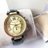  Shop Authentic Michael Kors Sawyer Champagne Dial Black Leather Strap Watch for Women - MK2433 - Luxxuri