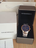  Shop Authentic Emporio Armani Renato Chronograph Blue Dial Two Tone Steel Strap Watch For Men - AR80025 - Luxxuri