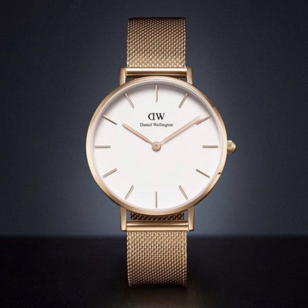 Daniel Wellington Petite Melrose White Dial Rose Gold Mesh Strap Watch For Women - DW00100305
