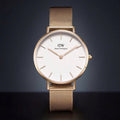  Shop Authentic Daniel Wellington Petite Melrose White Dial Rose Gold Mesh Strap Watch For Women - DW00100305 - Luxxuri