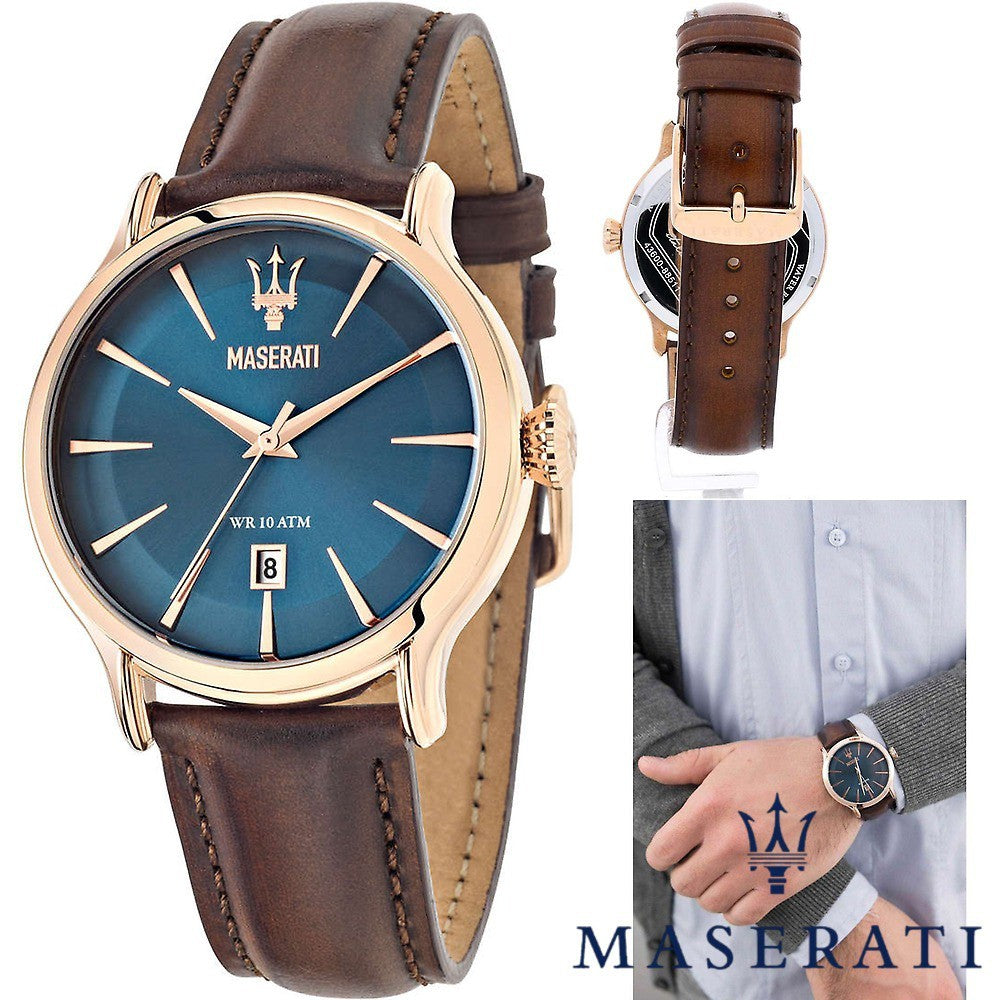  Shop Authentic Maserati Epoca Blue Dial Brown Leather Strap Watch For Men - R8851118001 - Luxxuri