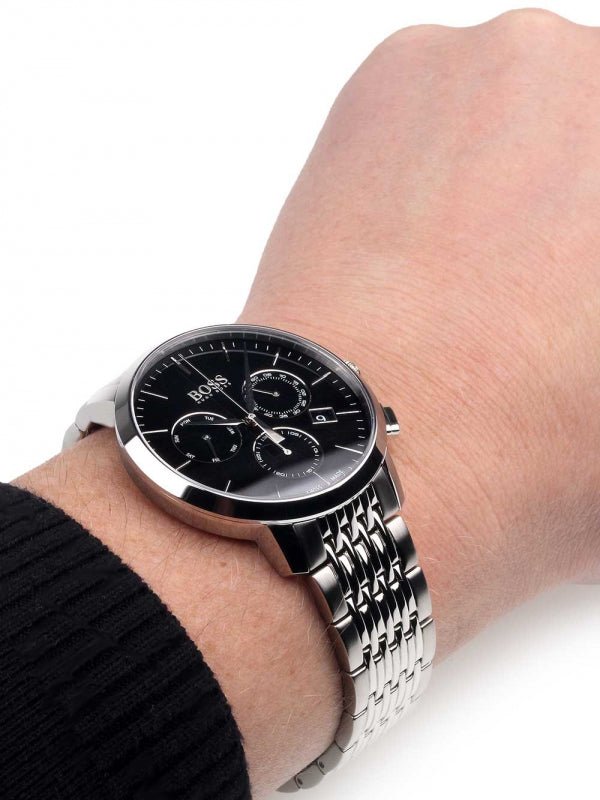  Shop Authentic Hugo Boss Associate Black Dial Silver Steel Strap Watch for Men - 1513267 - Luxxuri