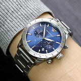  Shop Authentic Emporio Armani Mario Chronograph Blue Dial Silver Steel Strap Watch For Men - AR11306 - Luxxuri