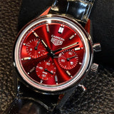  Shop Authentic Tag Heuer Carrera Automatic Chronograph Red Dial Black Leather Strap Watch for Men - CBK221G.FC6479 - Luxxuri