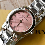  Shop Authentic Burberry The City Diamonds Pink Dial Silver Steel Strap Watch for Women - BU9223 - Luxxuri