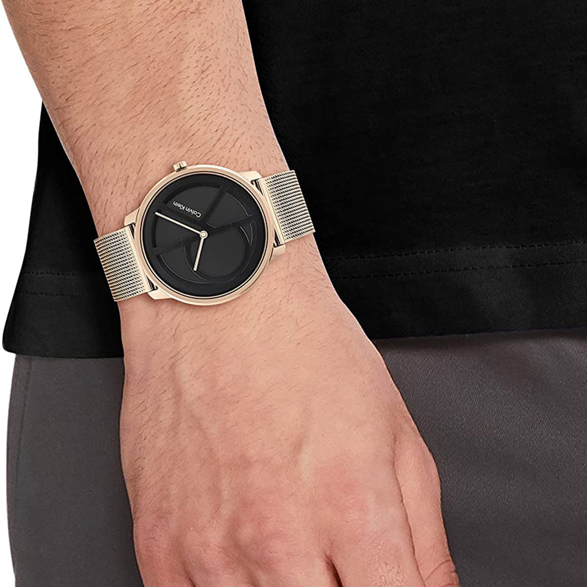  Shop Authentic Calvin Klein Minimal Black Dial Rose Gold Mesh Bracelet Watch for Men - K3M21621 - Luxxuri