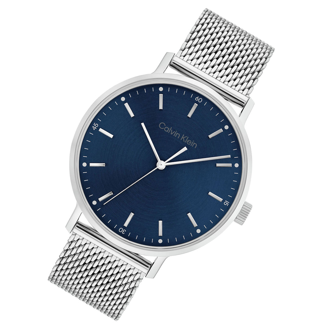  Shop Authentic Calvin Klein High Noon Quartz Blue Dial Silver Mesh Bracelet Watch for Men - K8M2112N - Luxxuri