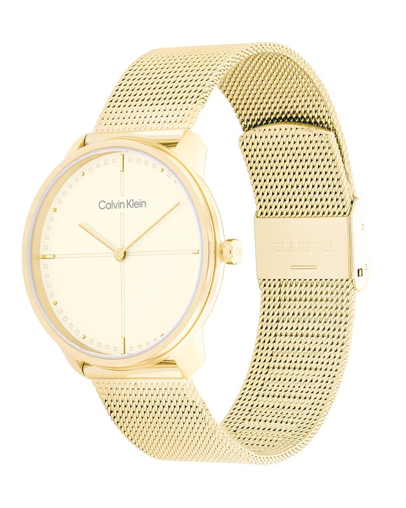  Shop Authentic Calvin Klein Minimal Silver Dial Gold Mesh Bracelet Watch for Women - K3M22526 - Luxxuri