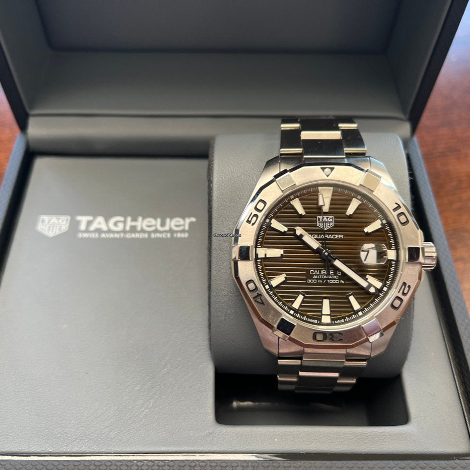  Shop Authentic Tag Heuer Aquaracer Calibre 5 Automatic Sunray Brown Dial Silver Steel Strap Watch for Men - WAY2018.BA0927 - Luxxuri
