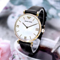 Shop Authentic Emporio Armani Gianni T-Bar Quartz Mother of Pearl Dial Black Leather Strap Watch For Women - AR1910 - Luxxuri