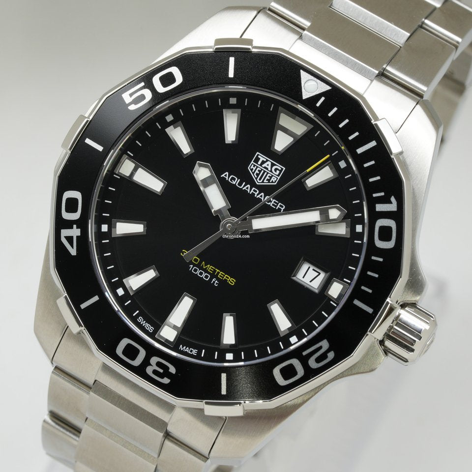 Tag Heuer Aquaracer Black Dial Silver Steel Strap Watch for Men - WAY111A.BA0928