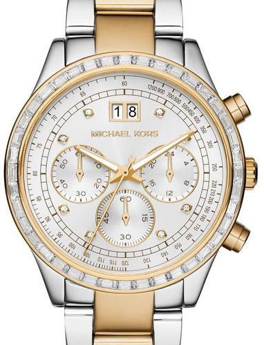  Shop Authentic Michael Kors Brinkley Chronograph Silver Dial Two Tone Steel Strap Watch for Women - MK6188 - Luxxuri