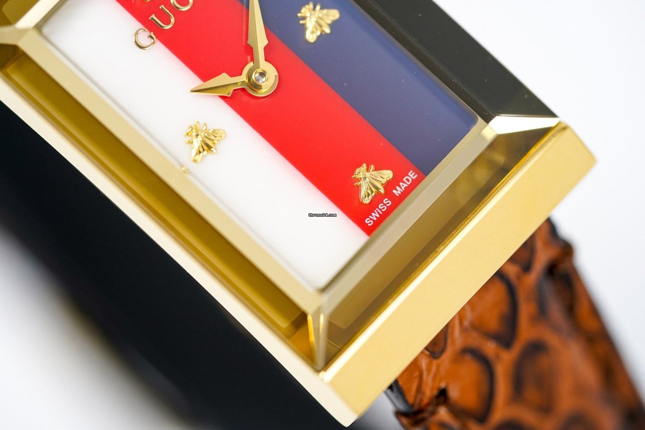  Shop Authentic Gucci G-Frame Mother of Pearl Dial Brown Leather Snakeskin Strap Watch For Women - YA147402 - Luxxuri