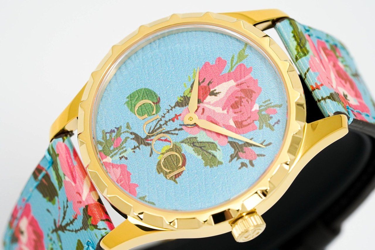  Shop Authentic Gucci G Timeless Floral Turquoise Dial Turquoise Leather Strap Watch For Women - YA1264085 - Luxxuri