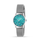  Shop Authentic Gucci G-Timeless Turquoise Mother of Pearl Dial Silver Mesh Bracelet Watch For Women - YA126582 - Luxxuri