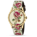Gucci G Timeless Floral Gold Dial White Leather Strap Watch For Women - YA1264084