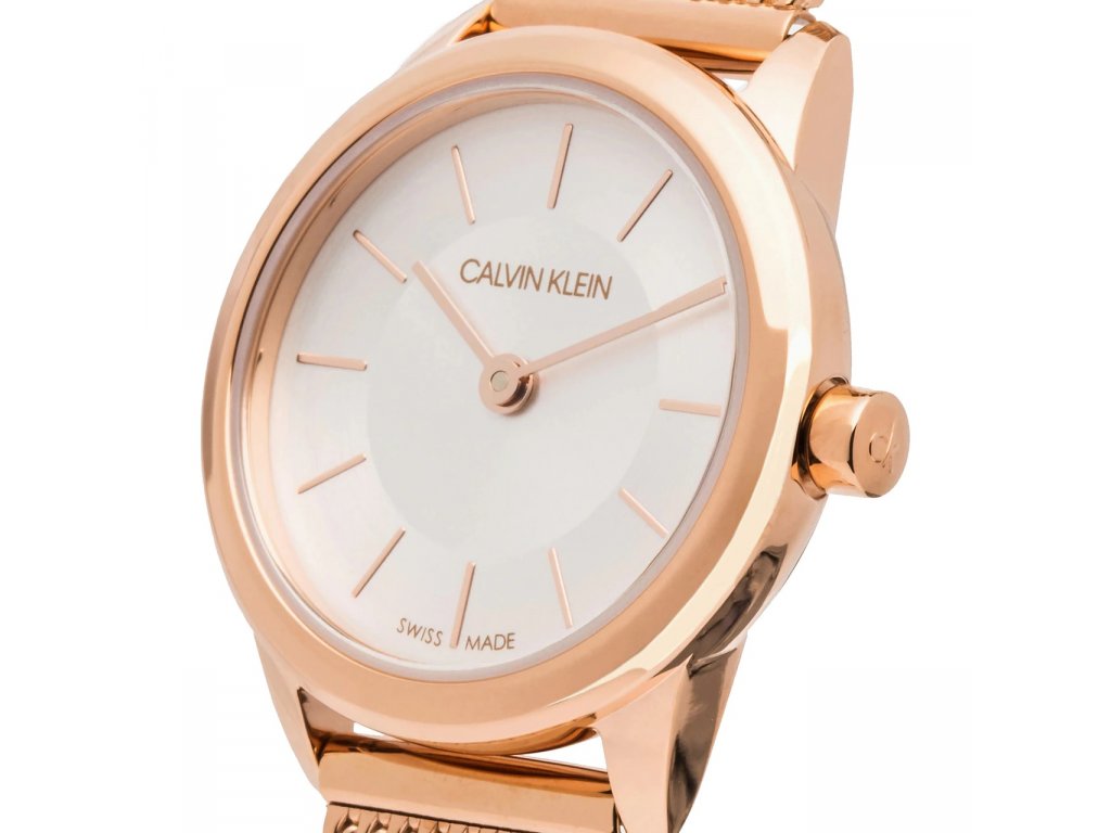  Shop Authentic Calvin Klein Minimal White Dial Rose Gold Mesh Bracelet Watch for Women - K3M23626 - Luxxuri
