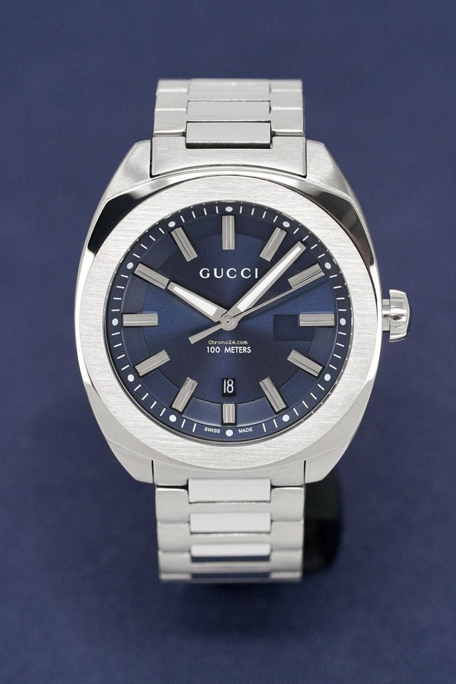  Shop Authentic Gucci GG2570 Quartz Blue Dial Silver Steel Strap Watch For Men - YA142303 - Luxxuri