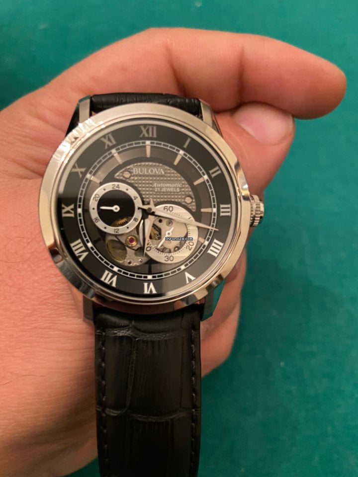  Shop Authentic Bulova BVA Classic Automatic Silver Dial Black Leather Strap Watch for Men - 96A135 - Luxxuri