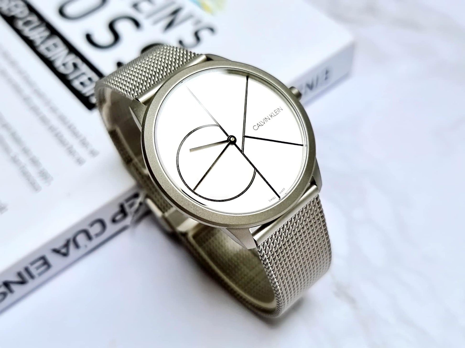  Shop Authentic Calvin Klein Minimal White Dial Silver Mesh Bracelet Watch for Men - K3M5115X - Luxxuri