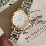  Shop Authentic Burberry The City White Dial Two Tone Steel Strap Watch for Women - BU9115 - Luxxuri