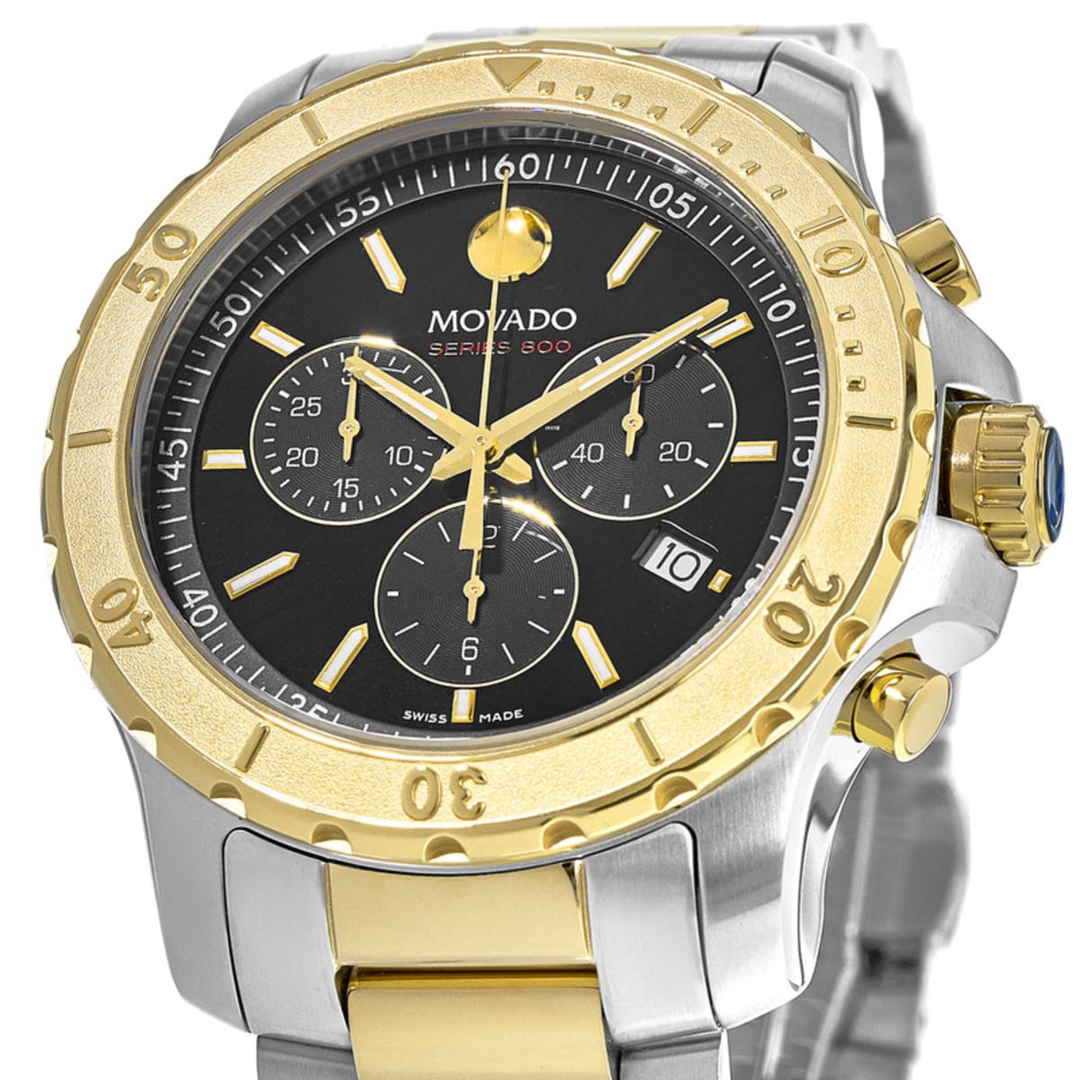  Shop Authentic Movado Series 800 Chronograph Black Dial Two Tone Steel Strap Watch For Men - 2600138 - Luxxuri