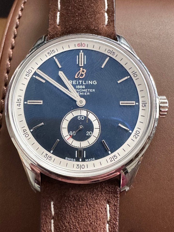  Shop Authentic Breitling Premier Automatic 40mm Blue Dial Brown Leather Strap Mens Watch - A37340351C1X2 - Luxxuri