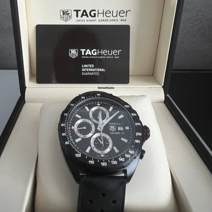  Shop Authentic Tag Heuer Formula 1 Automatic Chronograph Black Dial Black Leather Strap Watch for Men - CAZ2011.FT8024 - Luxxuri