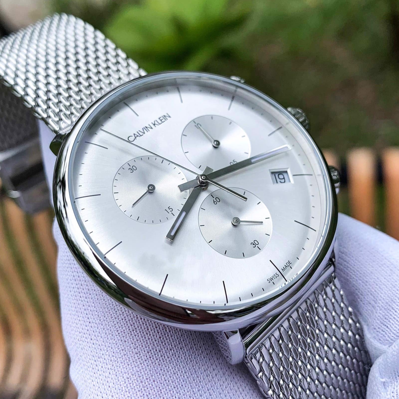  Shop Authentic Calvin Klein High Noon Silver Dial Silver Mesh Bracelet Watch for Men - K8M27126 - Luxxuri