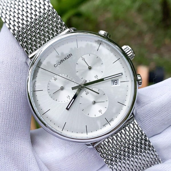 Shop Authentic Calvin Klein High Noon Silver Dial Silver Mesh Bracelet Watch for Men - K8M27126 - Luxxuri