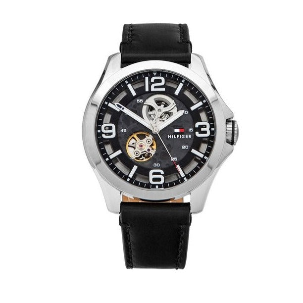  Shop Authentic Tommy Hilfiger Bruce Analog Black Dial Black Leather Strap Watch for Men - 1791279 - Luxxuri