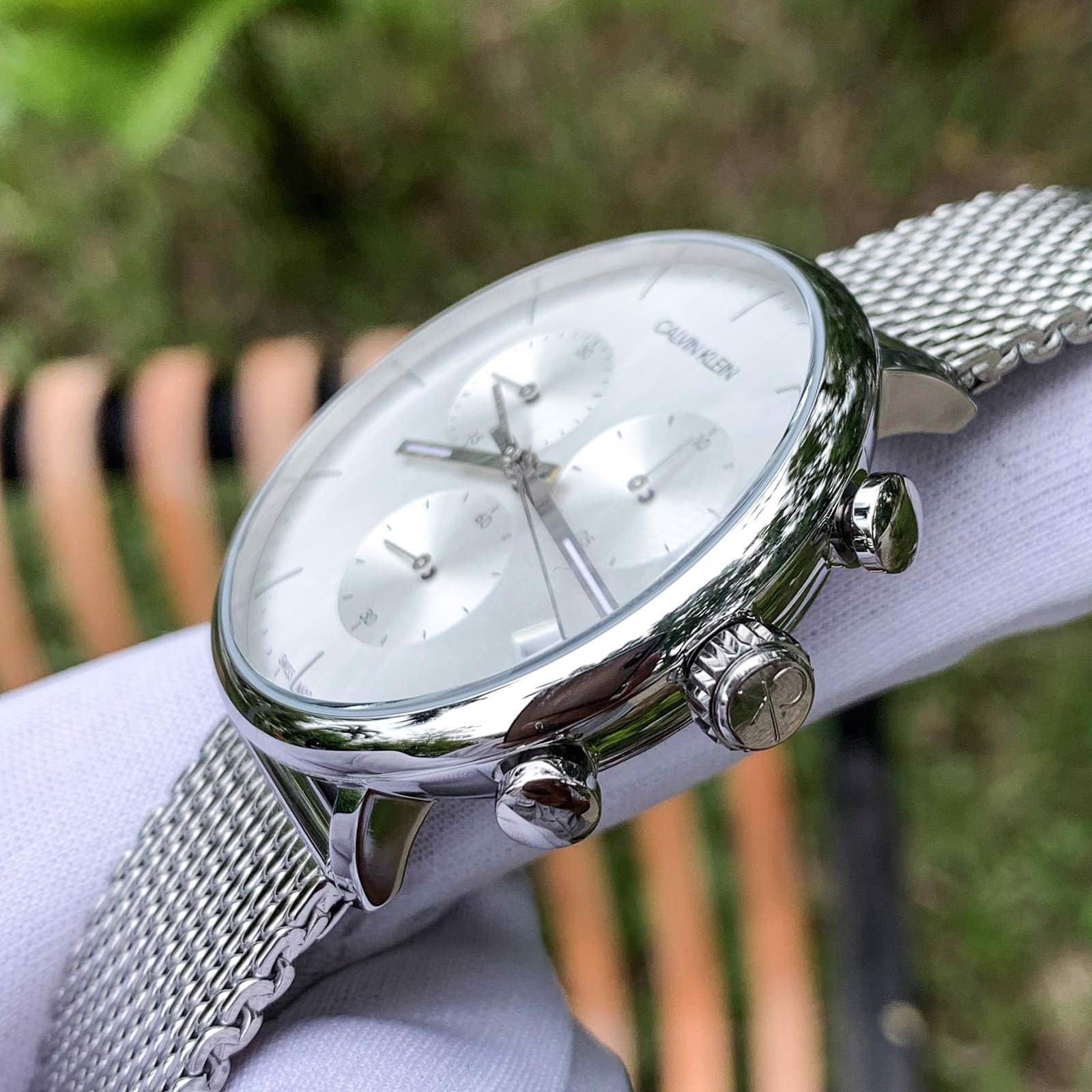  Shop Authentic Calvin Klein High Noon Silver Dial Silver Mesh Bracelet Watch for Men - K8M27126 - Luxxuri