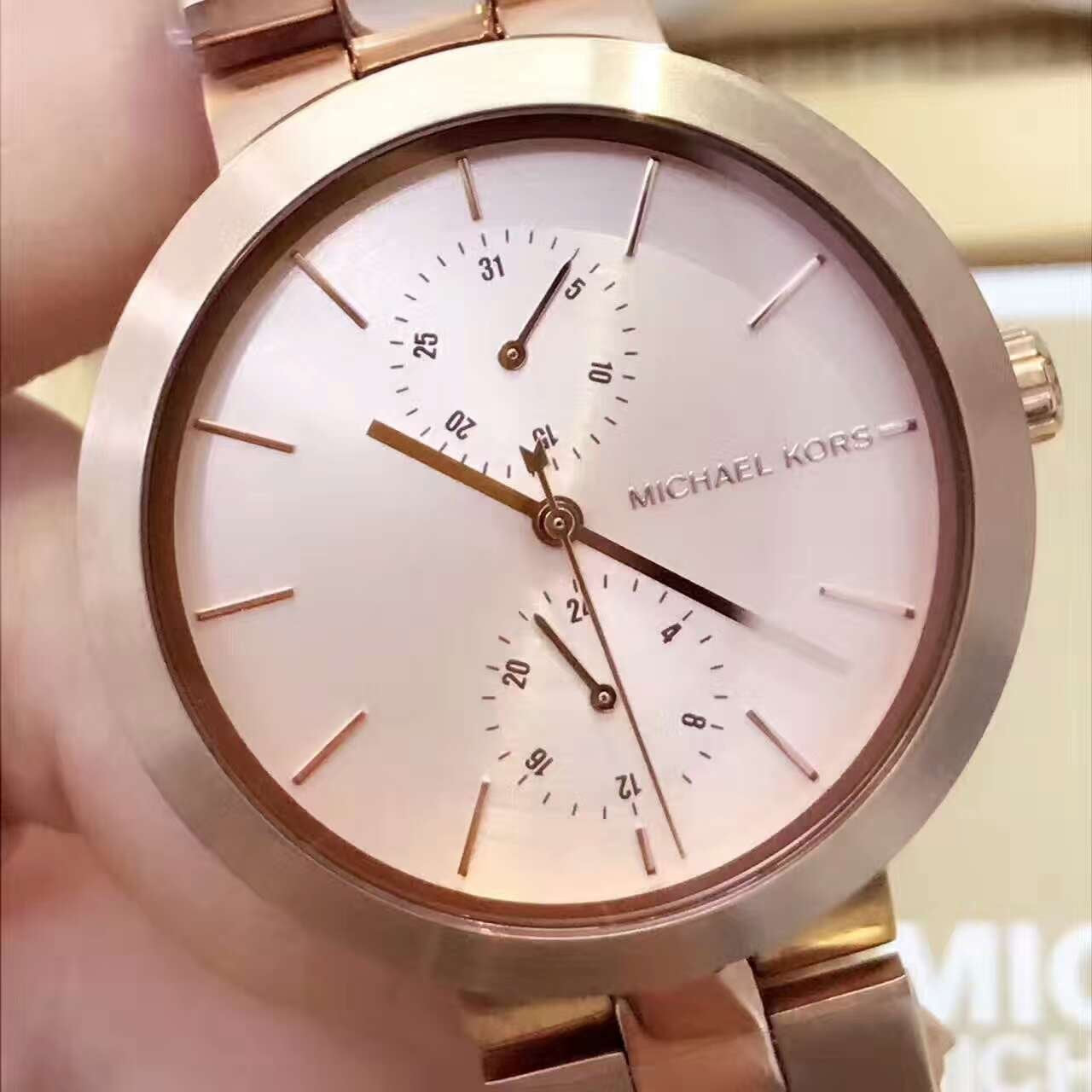  Shop Authentic Michael Kors Garner Quartz Rose Gold Dial Rose Gold Steel Strap Watch For Women - MK6409 - Luxxuri