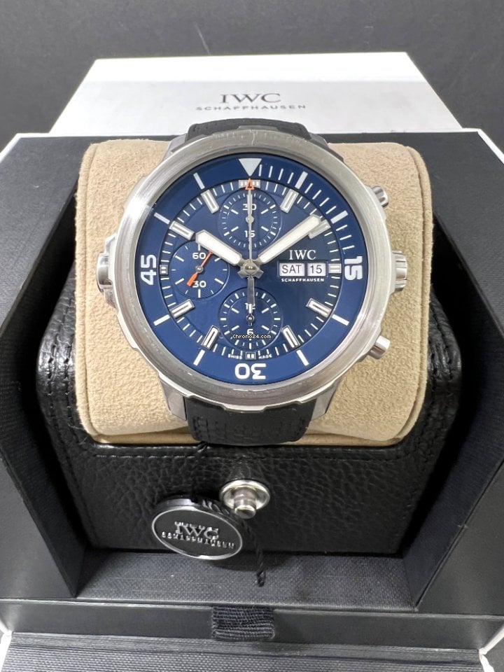  Shop Authentic IWC Aquatimer Automatic Chronograph 44mm Blue Dial Black Rubber Strap Watch for Men - IW376805 - Luxxuri