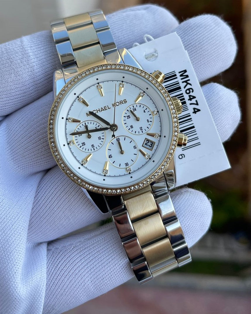  Shop Authentic Michael Kors Ritz White Dial Two Tone Steel Strap Watch for Women - MK6474 - Luxxuri