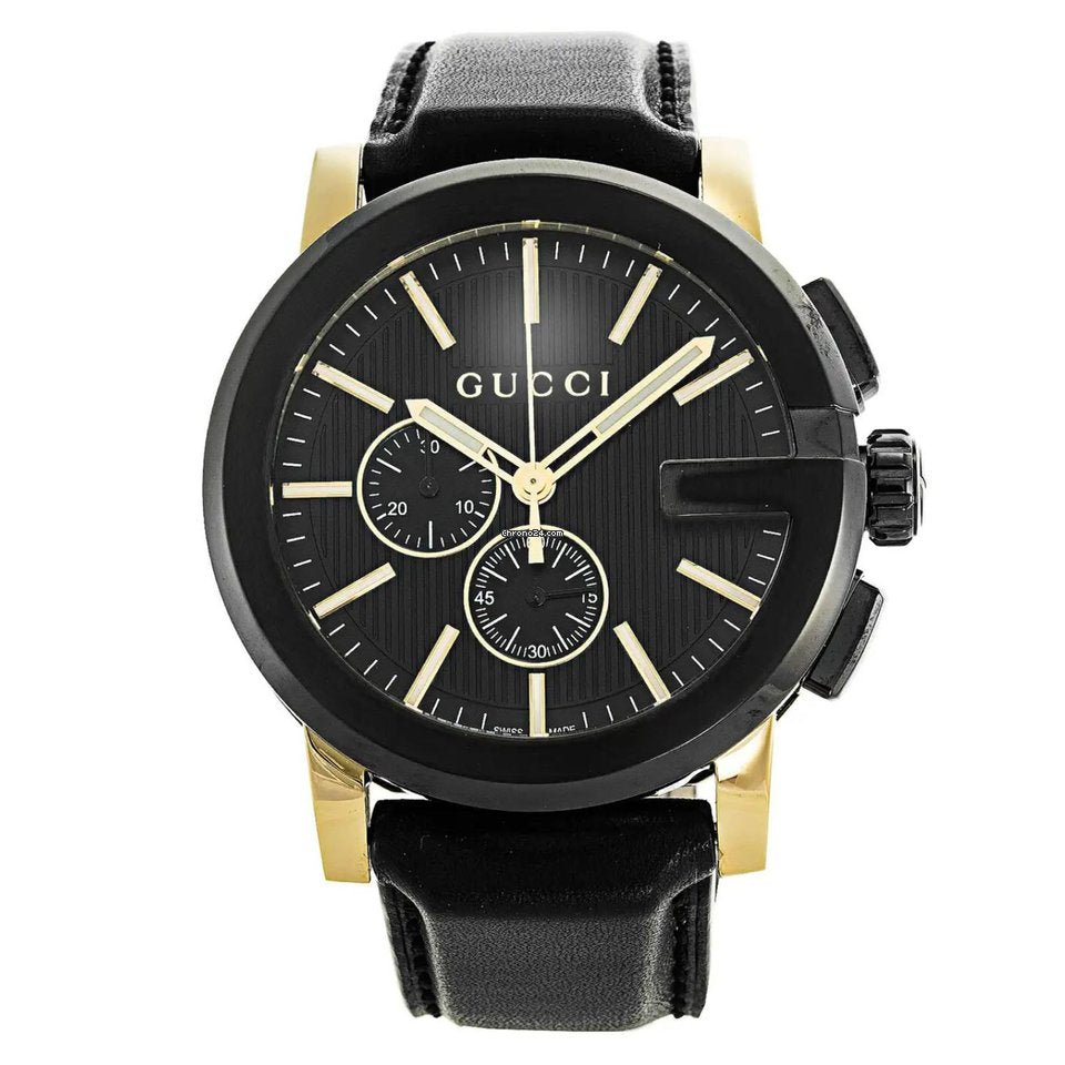  Shop Authentic Gucci G Chrono Black Dial Black Leather Strap Watch For Men - YA101203 - Luxxuri