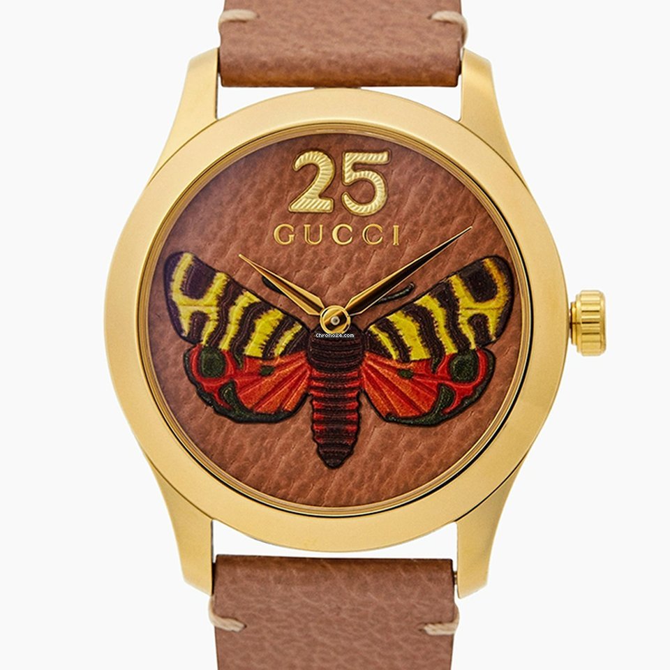  Shop Authentic Gucci G Timeless Butterfly Brown Dial Brown Leather Strap Watch For Women - YA1264063 - Luxxuri