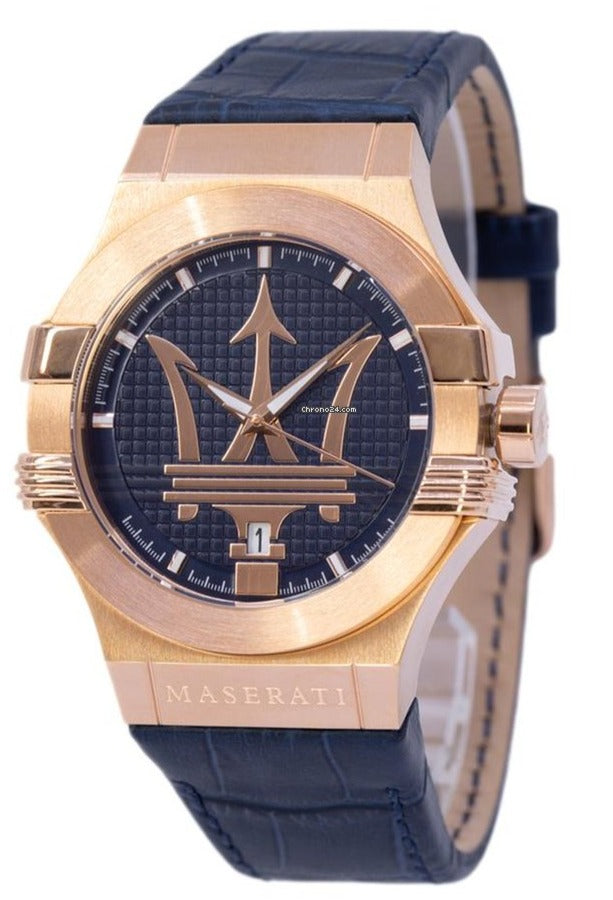  Shop Authentic Maserati Potenza 42mm Rose Gold & Blue Dial Blue Leather Strap Watch For Men - R8851108027 - Luxxuri