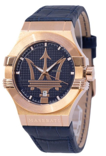 Shop Authentic Maserati Potenza 42mm Rose Gold & Blue Dial Blue Leather Strap Watch For Men - R8851108027 - Luxxuri